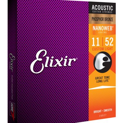 Elixir 16027 Nanoweb Phosphor Bronze Custom Light 11-52