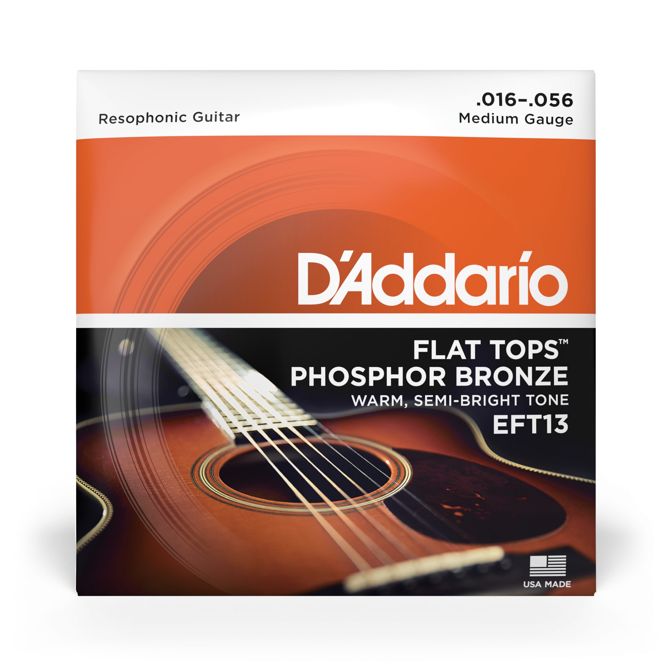 D'Addario EFT13 Flat Tops Phosphor Bronze Acoustic Guitar Strings, Resophonic Guitar, 16-56