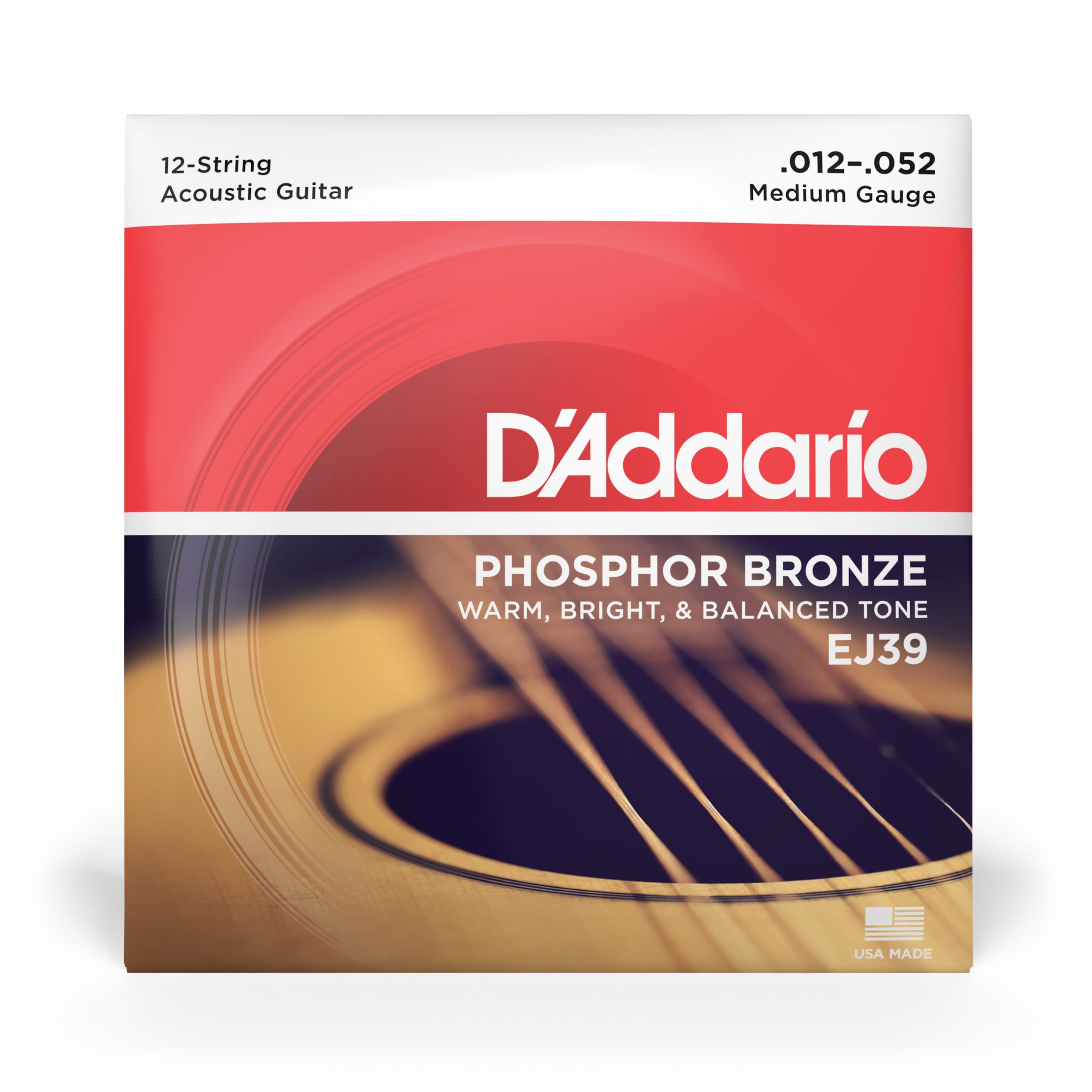 D'Addario EJ39 12-String Phosphor Bronze Acoustic Guitar Strings, Medium, 12-52