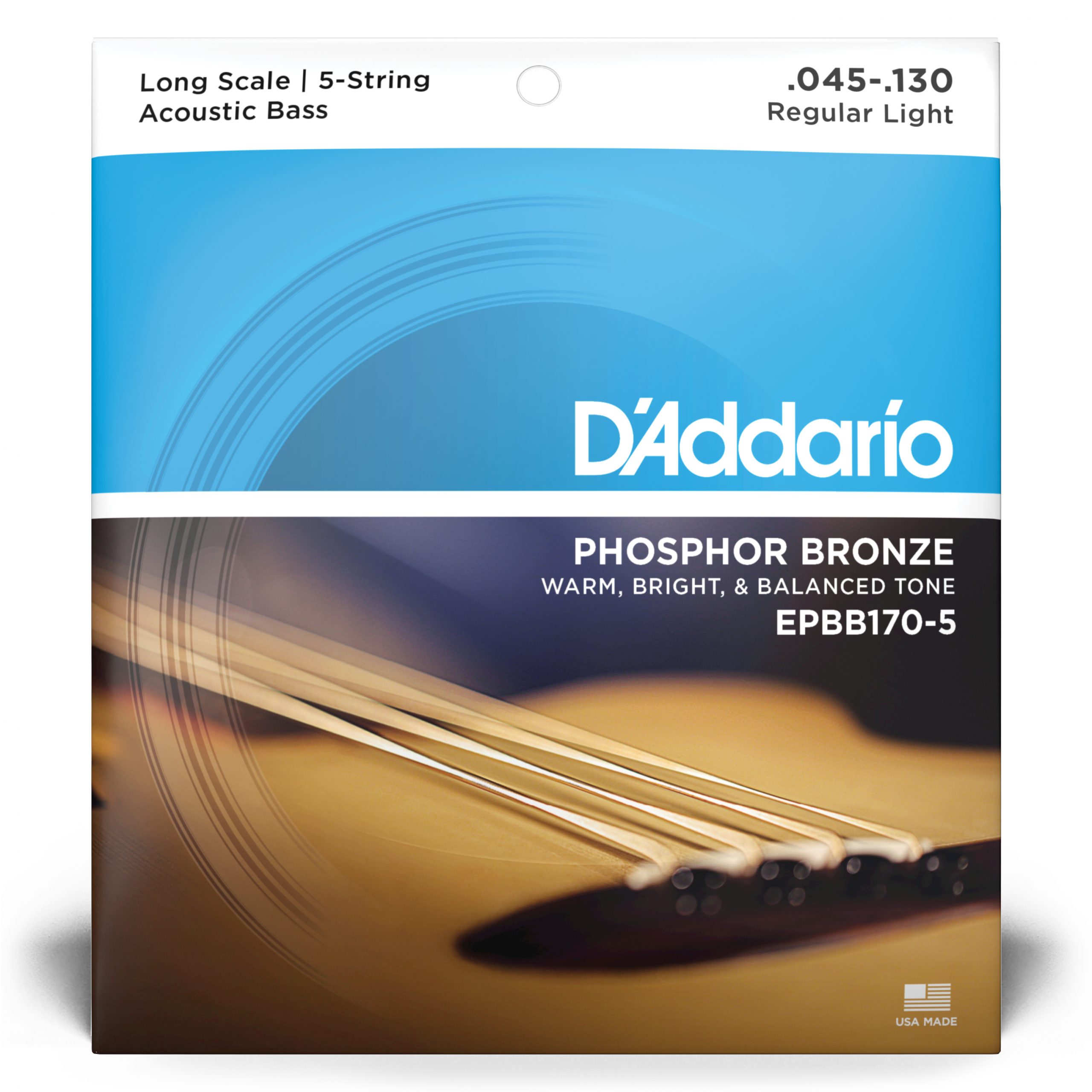 D'Addario EPBB170 Phosphor Bronze Acoustic Bass Strings, Long Scale, 45-100